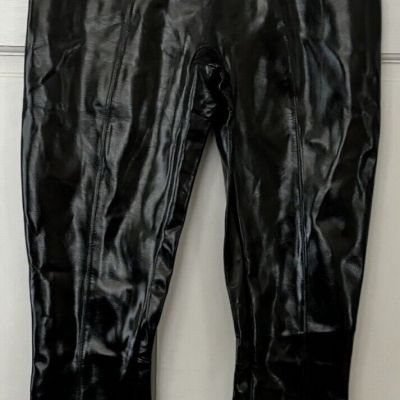 Spanx Women's Black Faux Patent Leather High Rise Ankle Leggings Medium New